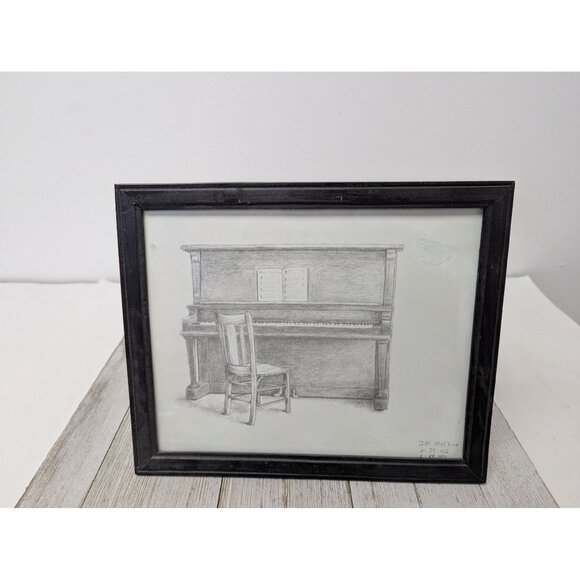 Jane McClure Jane's Prints Old Piano and Chair Framed Print - Picture 1 of 4